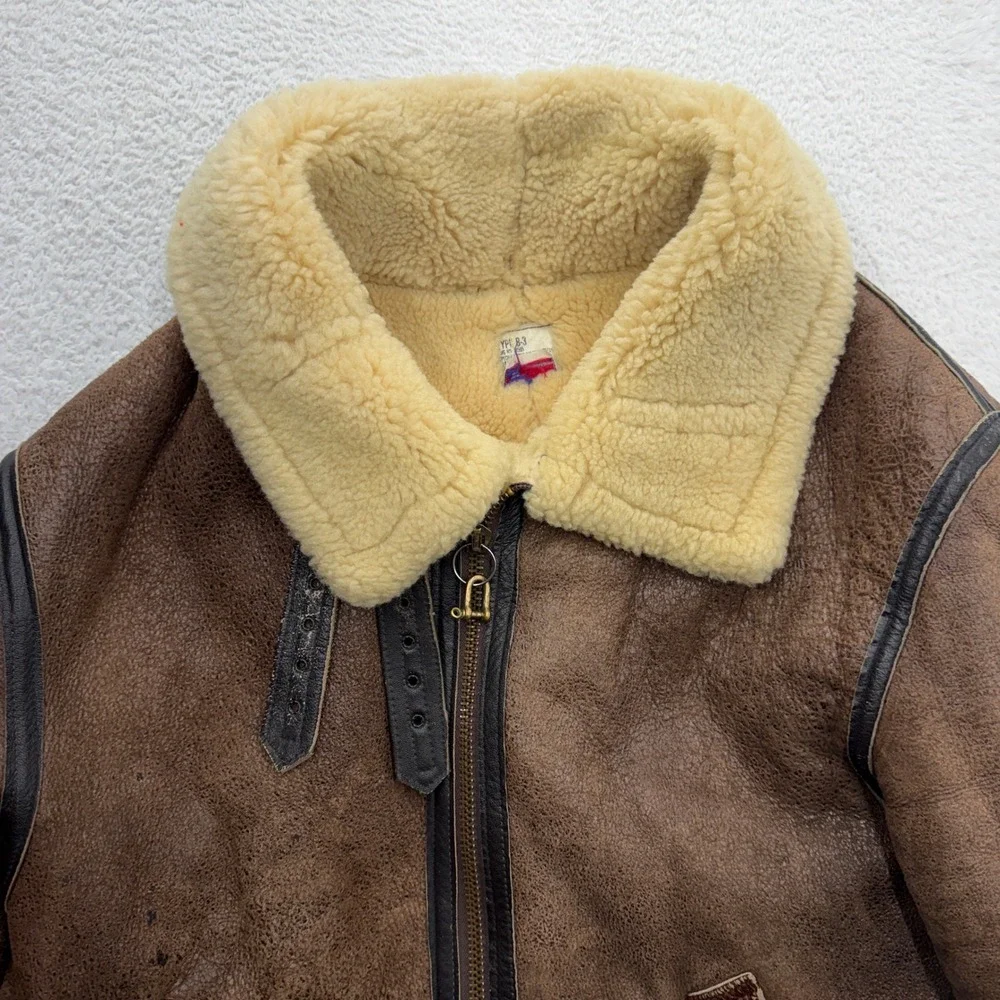 Branded Orchard Motorcycle B-3 Flight Jacket Mens 46 Brown Shearling Sheepskin